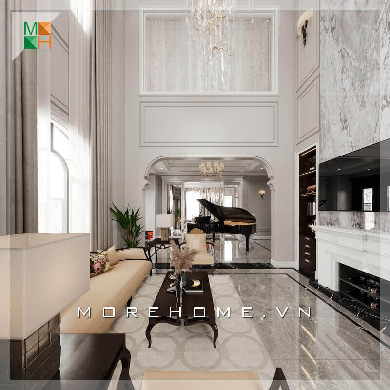 Mẫu thiết kế nội thất không gian phòng khách tân cổ điển sang trọng, cao cấp cho biệt thự, nhà phố, penthouse, chung cư cao cấp. Thiết kế phòng khách đẹp và sang trọng