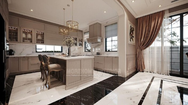 Bố trí nội thất phòng bếp cao cấp đẹp, sang trọng cho biệt thự, nhà phố. Thiết kế phòng bếp, tủ bếp đẹp
