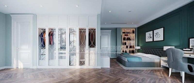 Tủ quần áo sơn trắng âm tường đẹp được thiết kế âm tường khá độc đáo trong phòng ngủ.