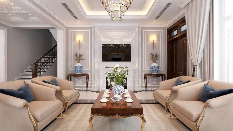 Bộ bàn ghế sofa mạ vàng tân cổ điển đẹp, sang trọng cho biệt thự, nhà phố.