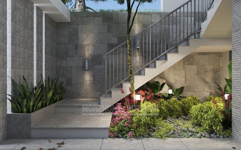 Thiết kế cầu thang vào nhà đẹp cho biệt thự, nhà phố tại Vinh, Nghệ An.