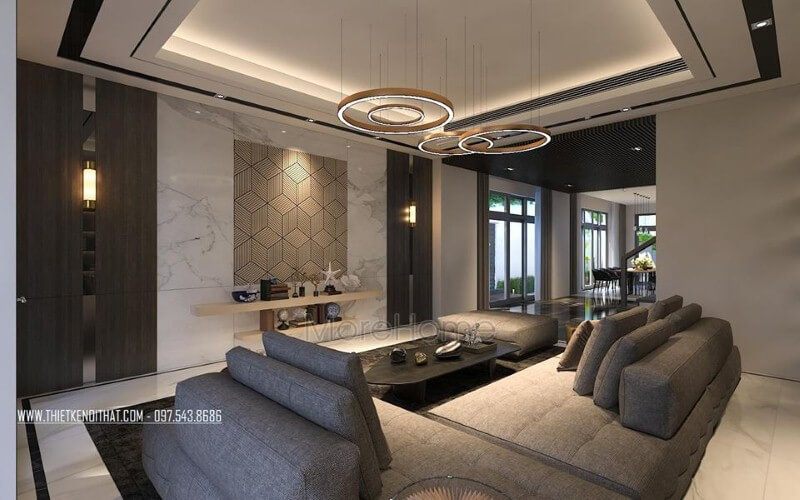 Kệ trang trí tường đẹp, hiện đại cho phòng khách biệt thự, nhà phố.