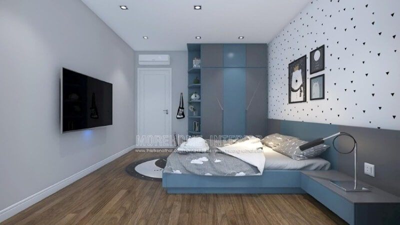 Tủ quần áo liền kệ để đồ sẽ là gợi ý ấn tượng để phòng bé luôn được gọn gàng ngăn nắp.