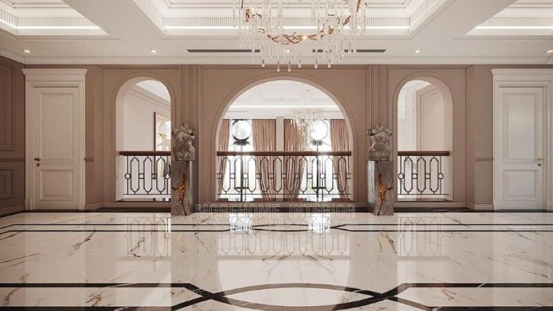 Đá lát sàn đẹp ấn tượng cho không gian hành lang sang trọng.