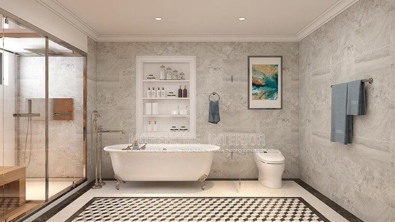 Thiết kế phòng tắm cao cấp có bồn đẹp, sang trọng và đầy đủ tiện nghi.