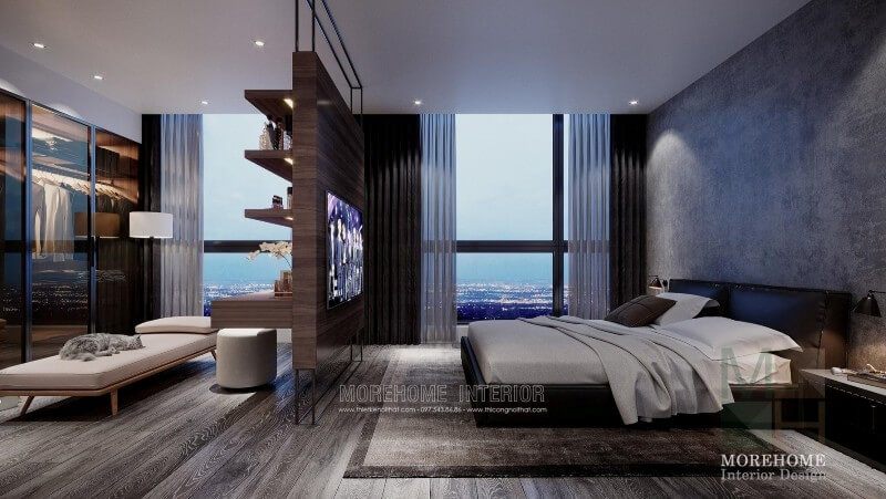 Một không gian nội thất phòng ngủ thiết kế màu sắc đơn giản mộc mạc nhưng lại thể hiện được sự sang trọng riêng biệt.