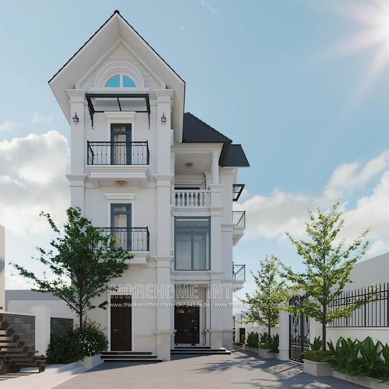 Chiêm ngưỡng sản phẩm thiết kế kiến trúc nhà biệt thự 3 tầng 1 tum kiểu mái thái hiện đại tại Đông Anh - Hà Nội do Morehome thiết kế và thi công Thiết kế kiến trúc hiện đại cho nahf phố, biệt thự