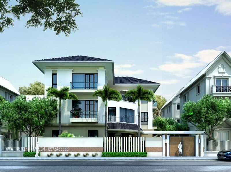 Mẫu thiết kế kiến trúc biệt thự 3 tầng mái thái hiện đại cao cấp ở Móng Cái Quảng Ninh Thiết kế kiến trúc hiện đại cho nahf phố, biệt thự