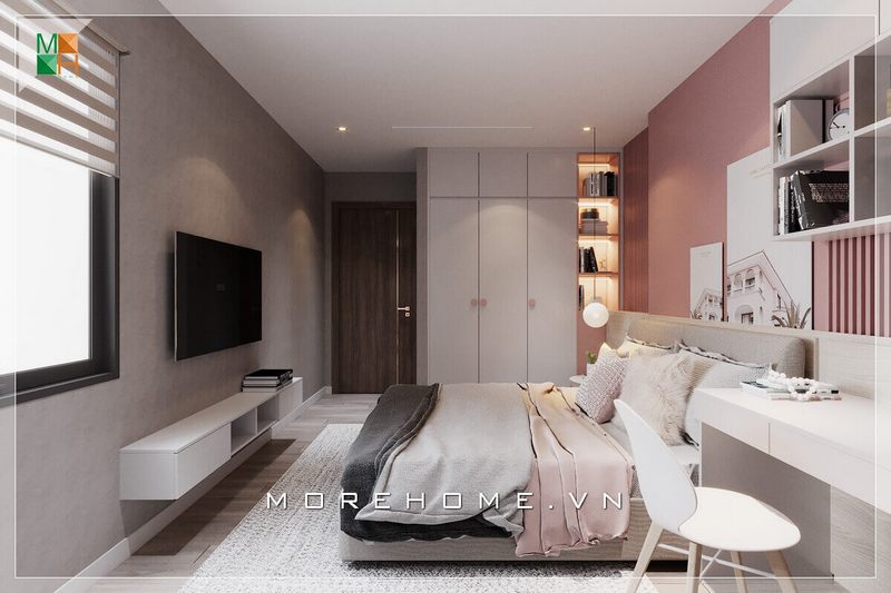 Mẫu thiết kế tủ quần áo bằng gỗ công nghiệp cửa mở kịch trần kèm kệ trang trí đơn giản mà vẫn đáp ứng đầy đủ mục đích sử dụng