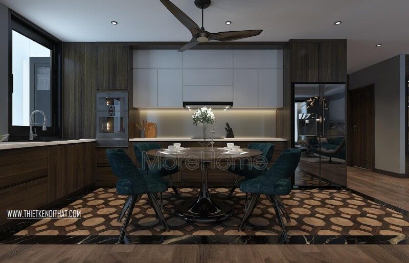 Không gian bếp được thiết kế đơn giản nhưng cung cấp nhiều tính năng.