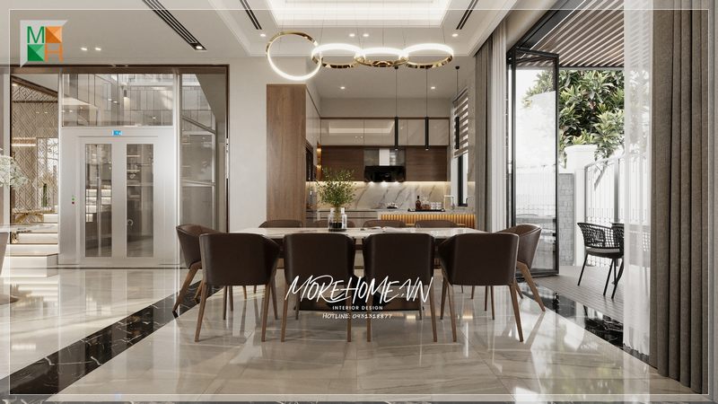 Hãy tham khảo và cân nhắc mẫu thiết kế phòng bếp ăn hiện đại cho biệt thự có xu hướng ấn tượng của năm nay.