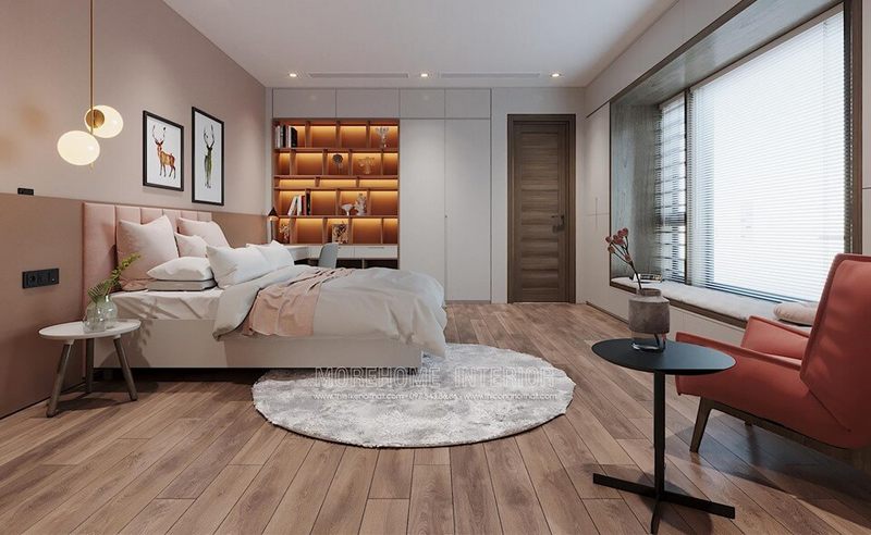 Mẫu giường ngủ có màu hồng bọc sofa dễ thương để trang trí phòng bé gái.