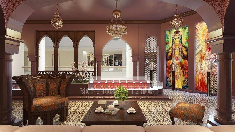 Mẫu sofa nỉ tân cổ điển với màu sắc và họa tiết độc đáo sẽ làm nổi bật showroom Saffron và tạo nên một không gian trang nhã hơn.