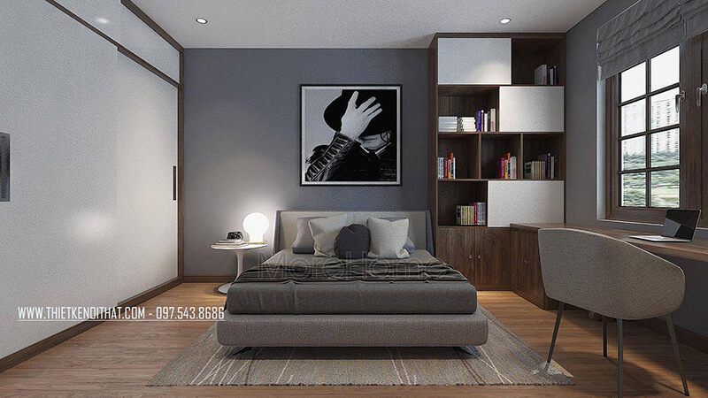 Mẫu giường ngủ có chân hiện đại bọc bằng vải phù hợp cho cả nhà phố và chung cư.