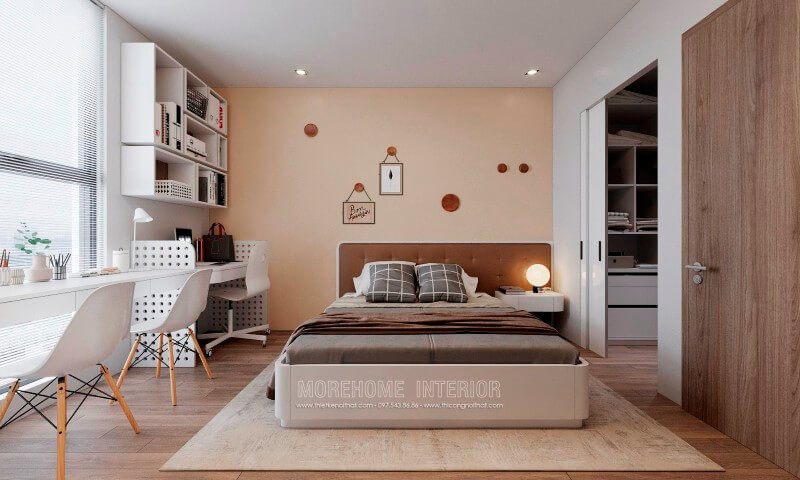 . Để thiết kế nội thất phòng ngủ nhỏ hiện đại, tối giản các chi tiết cầu kì, phức tạp để làm cho căn phòng trở nên gọn gàng hơn và tạo ra một không gian thoáng đãng.